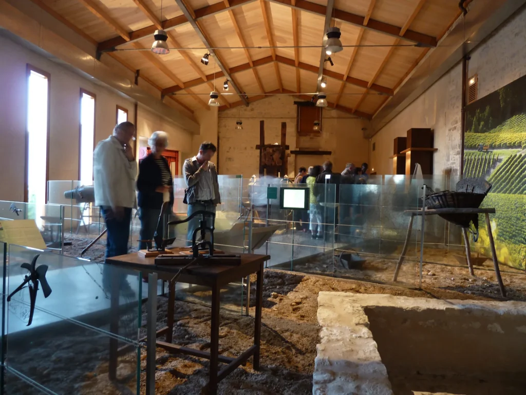 Salle d'exposition sur les travaux dans le vignoble du cognac au Musée des savoir-faire du cognac
