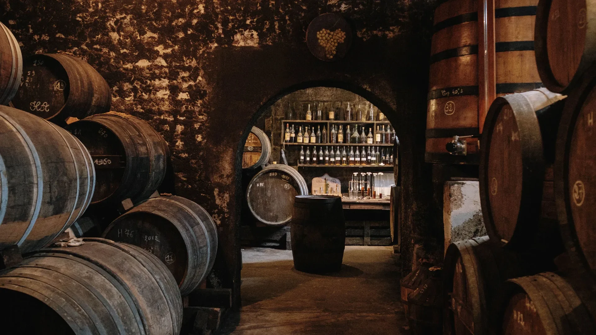 Chais de vieillissement Painturaud Frères à Segonzac, fûts d'eau-de-vie de cognac