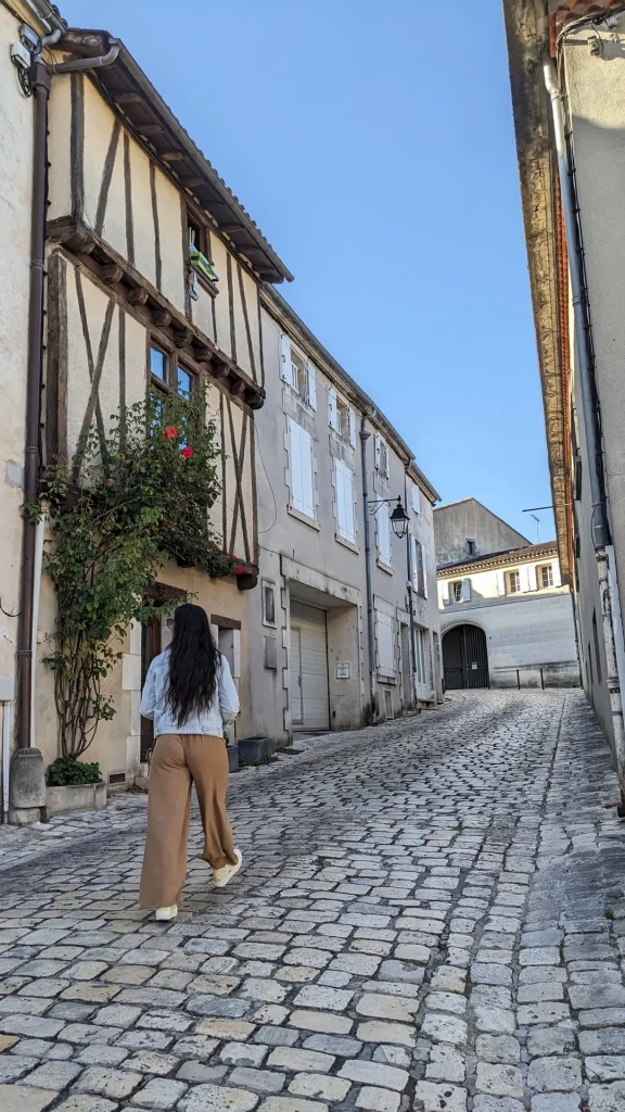 Rue grande à Cognac, rue pavée au cœur de la ville ancienne entre le château de cognac et l'église saint léger