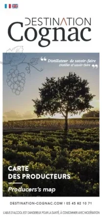 Carte des producteurs de la Destination Cognac, carte des crus du cognac, producteurs de cognac, pineau des charentes, vins igp charentais, noix, brasseurs, baume de bouteville