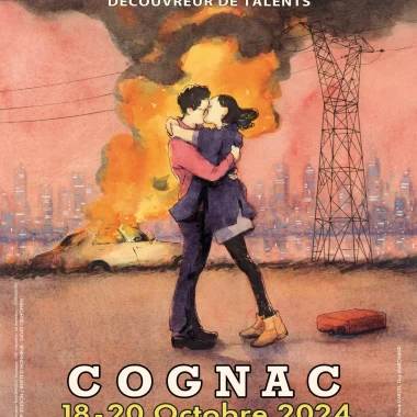Affiche de Polar Le Festival, découvreur de talents à Cognac, roman, bd, tv, théâtre, exposition, cinéma une illustration créée par Piero Macola Co-lauréat du Prix « COGNAC » BD One shot 2023