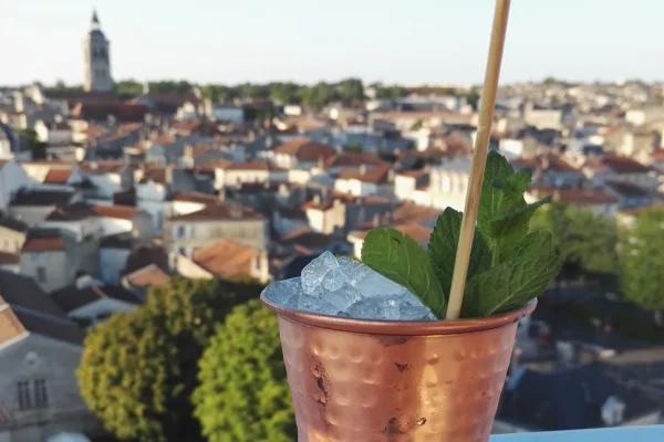 L'indigo by Martell, bar rooftop ou toit-terrasse à Cognac au cinquième étage de la tour Martell avec un vue à 30 degré sur Cognac