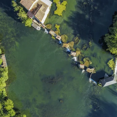 aerial view of the eel fisheries at Saint Simeux on the banks of the River Charente