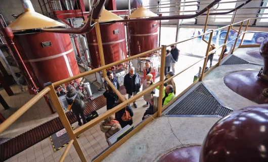 Visite guidée de la distillerie de la Groie, propriété de la maison de cognac Hennessy, vue des alambics charentais