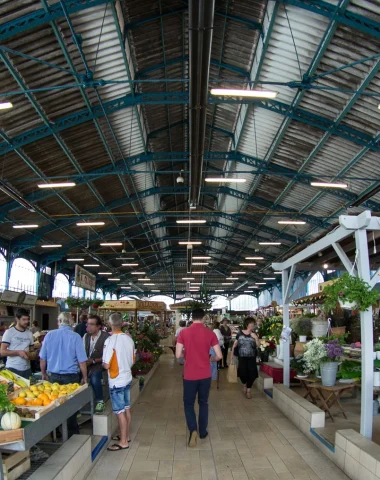 The aisles and stalls of the covered market in Cognac