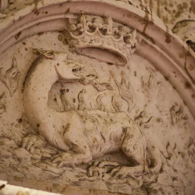 Carved salamander at Château de Cognac and Baron Otard cognacs